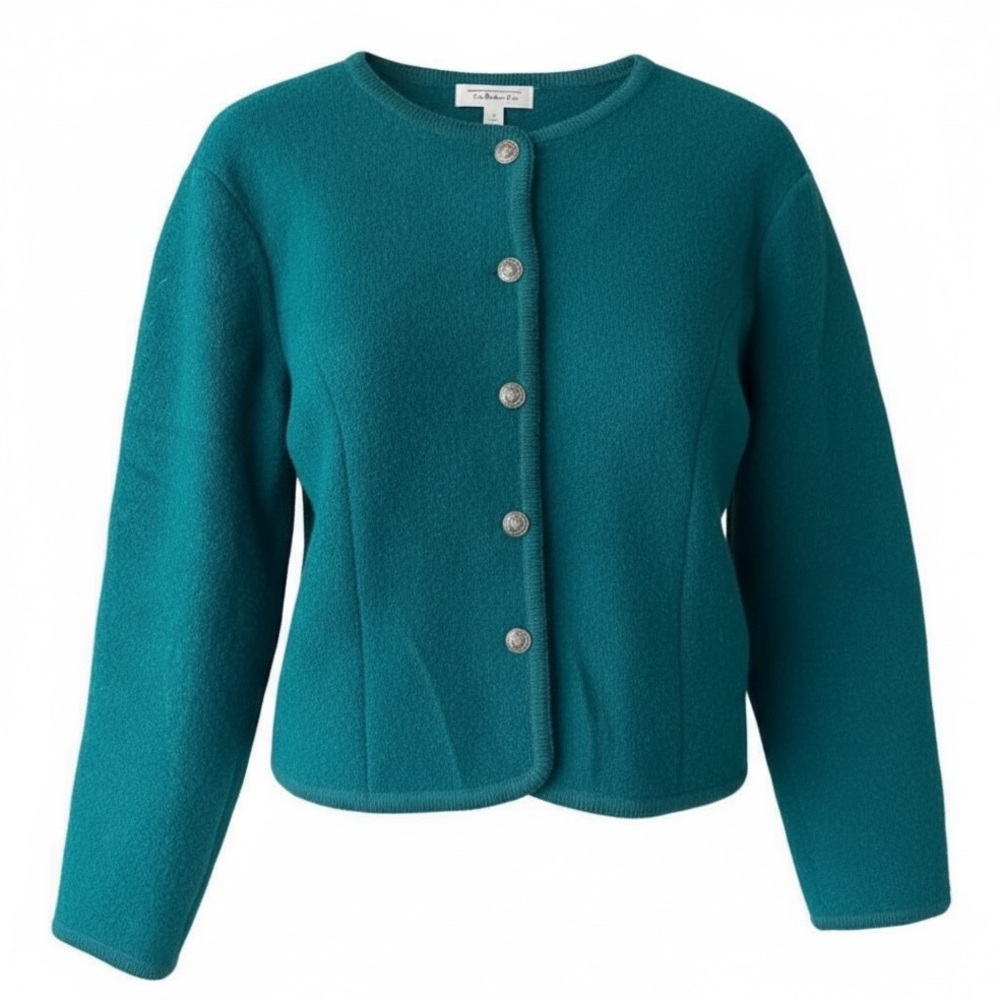 TALBOTS  Petites Teal Wool Angora Cardigan Sweater Size 12P Cropped Button Front